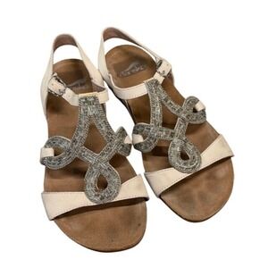 Dansko Cream Reeta Beaded T Strap Wedge Sandals Women's Size 36/5.5-6